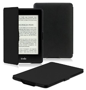 OMOTON® Kindle Paperwhite Case Cover -- The Thinnest and Lightest PU Leather Smart Cover for All-New Kindle Paperwhite (Fits All versions: 2012, 2013, 2014 and 2015 All-new 300 PPI Versions), Black