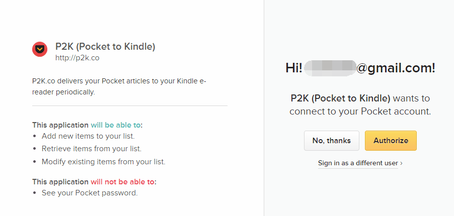 link p2k to pocket account