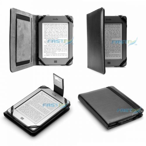  PREMIUM BLACK PU LEATHER KINDLE TOUCH / 4 WiFi CASE COVER WALLET WITH SLIM LIGHT