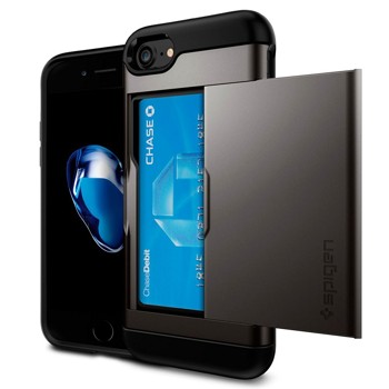 iPhone 7 Case, Spigen [Slim Armor CS] Card Holder [Gunmetal] Slim Fit Dual Layer Protective with Card Slot Holder Wallet Case for Apple iPhone 7 (2016) - (042CS20453)