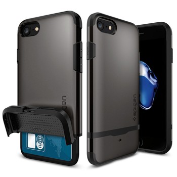 iPhone 7 Case, Spigen [Flip Armor] Card Holder [Gunmetal] Slim Fit Dual Layer Protective Wallet Case for Apple iPhone 7 - (042CS20775)