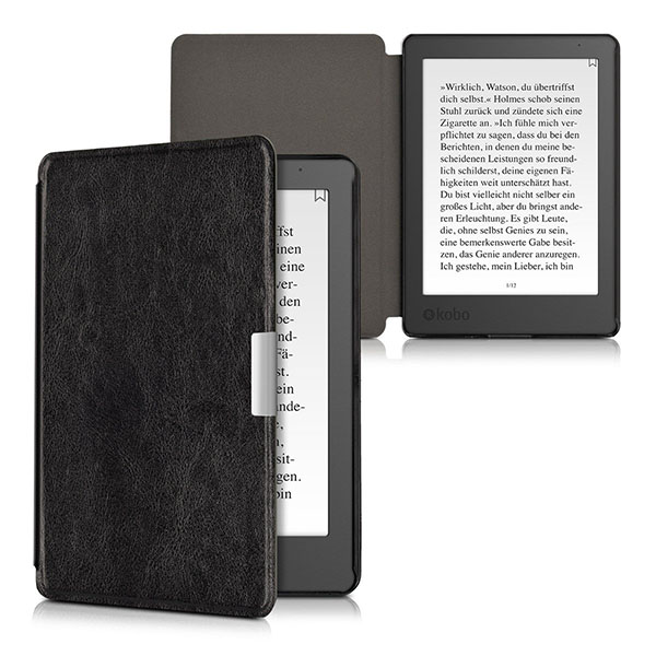 PU Leather e-Reader Case with Built-in Hand Strap and Stand kwmobile Cover for Kobo Aura Edition 2 Black