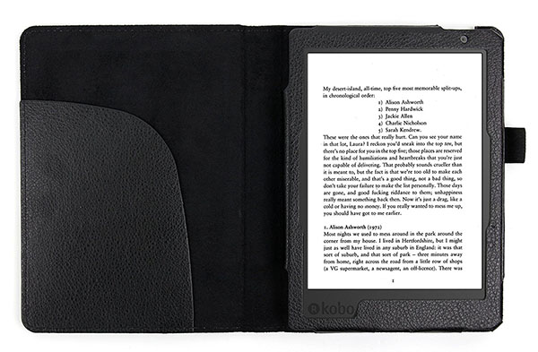 Executive Black Faux Leather Folio Book Style Protective Case / Cover For Kobo Aura Edition 2, With Magnetic Clasp & Inner Slip Pocket - by DURAGADGET